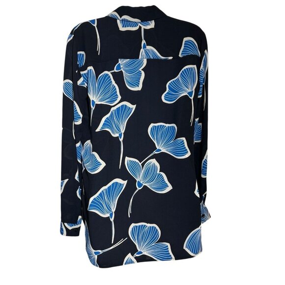Cabi Regal Blouse #6080 Black Blue floral Button Front Long Sleeve size small - Picture 4 of 8